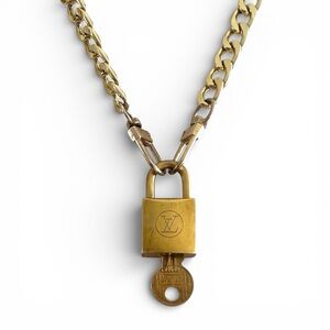 Rare 223 Louis Vuitton Brass Padlock Pendant Necklace with Chain